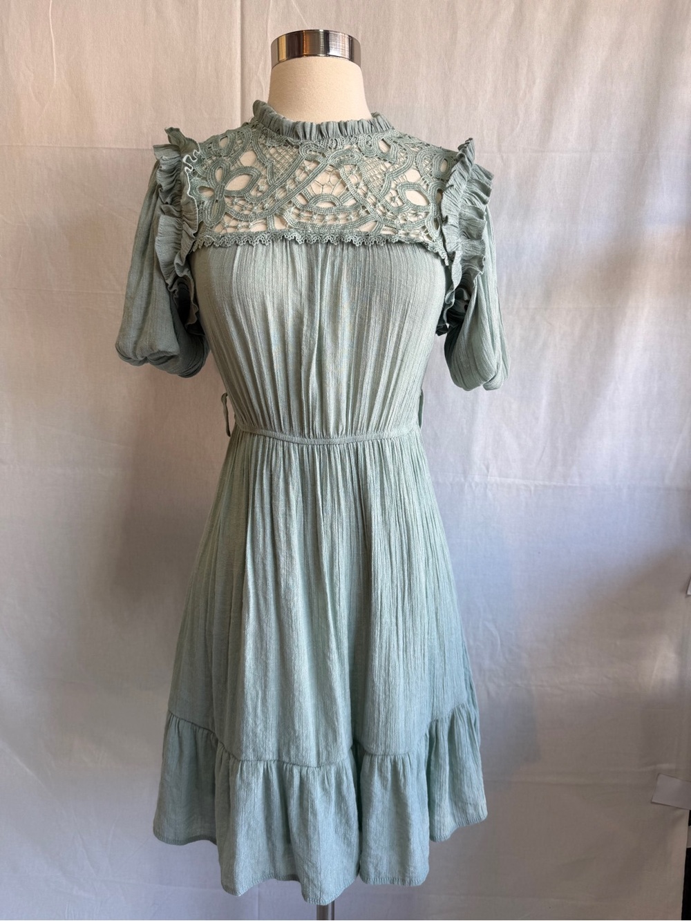mine Sage Green Lace Yoke Midi Dress